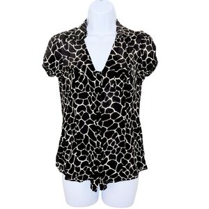 White House Black Market Black and White Patterned Blouse